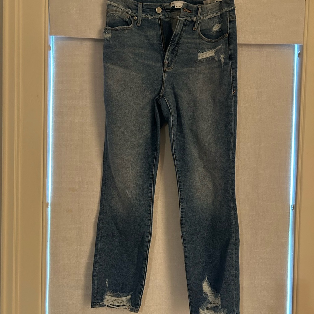 Good American Straight Leg Distressed Jeans - Blue